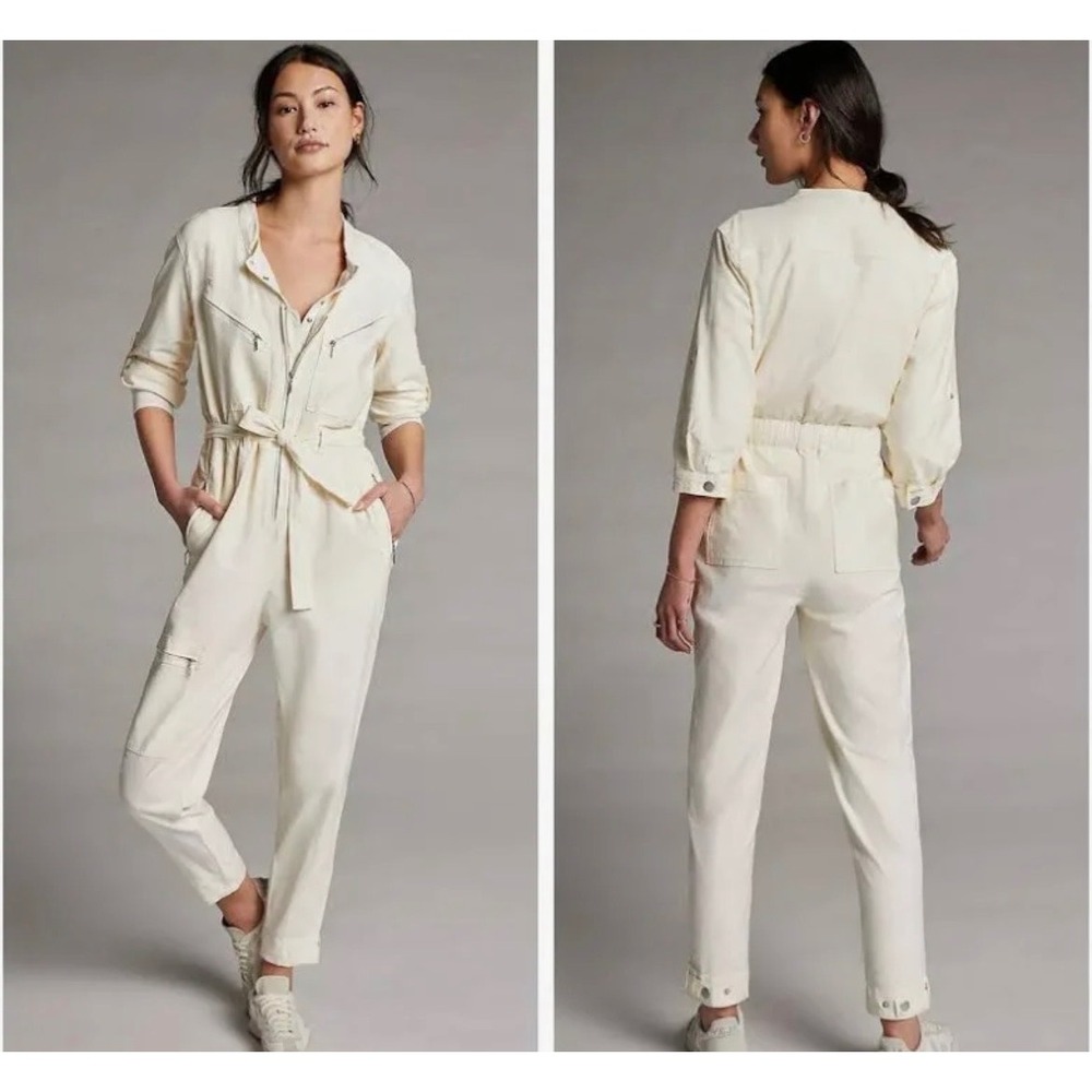 Anthropologie Charlize Utility Jumpsuit Cream Boiler suit‎ Medium off white